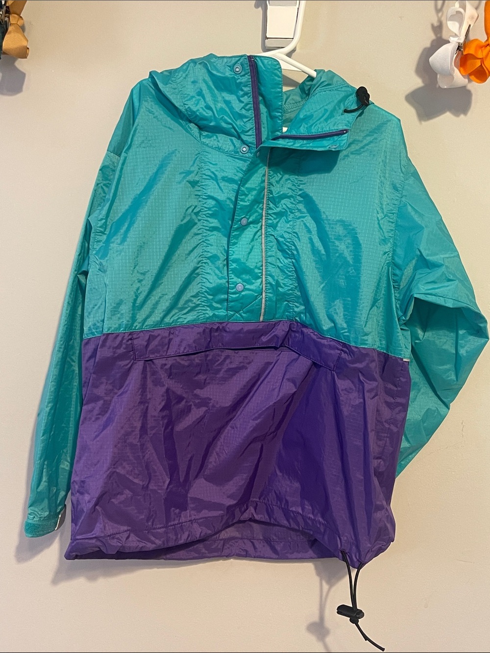Kids Teal and Purple Windbreaker Jacket - Hooded Pullover Patagonia 7/8